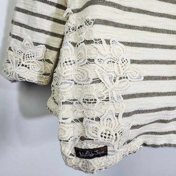 Matilda Jane Womens Classic With A Twist Top Medium Boho Cream Stripe Crochet - Picture 8 of 11